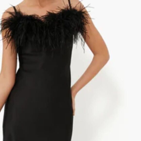 NWT SLEEPER Boheme Feather-trimmed Slip Dress in Ecovero Black $350 - Picture 7 of 9